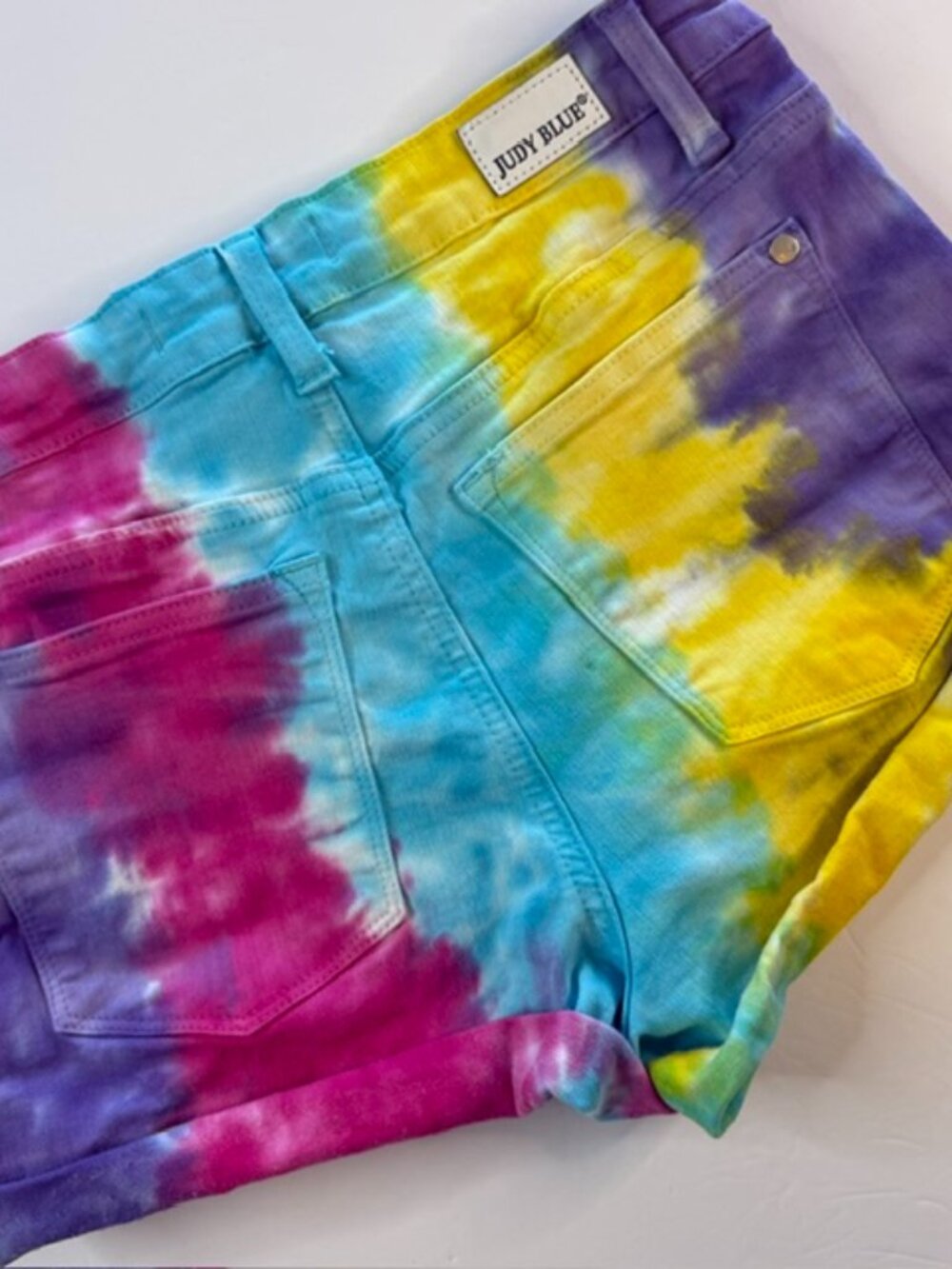 Judy Blue S Snow Cone Tie Dye Cut Off High Waist Denim Shorts Raw Hem